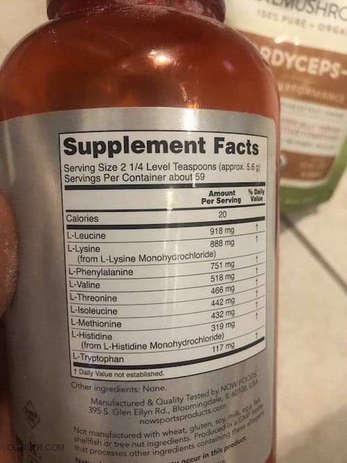 NOW Sports Amino-9 Back Label Amino Acid (EAA) Profile