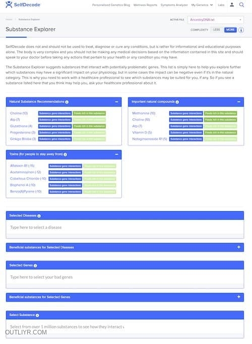 SelfDecode Substance Explorer Personal Results: Toxins & Compounds
