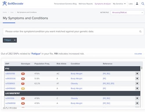 SelfDecode Symptom Analyzer Fatigue
