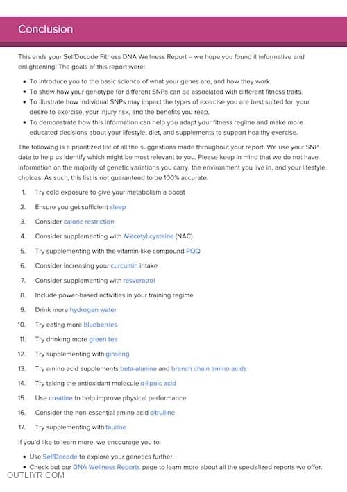 SelfDecode Fitness Report Summary & Conclusion